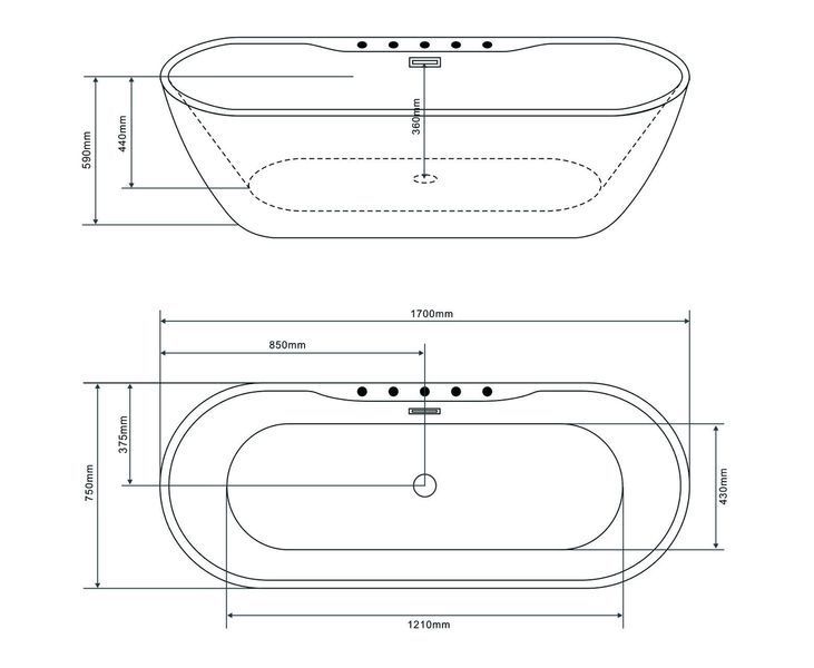 Отдельностоящая акриловая ванна AquaStream Lybra 170x75x58 Lybra170 фото